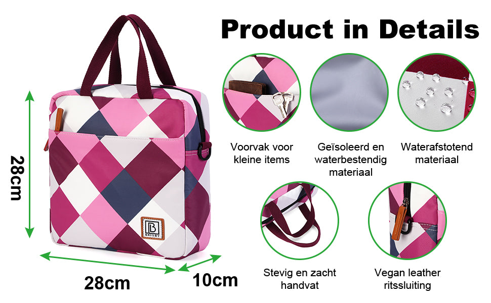 Brisby 4 Laags Geïsoleerde Koeltas - Lunchtas 7 liter - Blok Roze