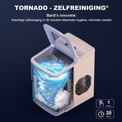 Bardi IJsblokjesmachine Set - 2 Liter - 12KG IJsblokjes in 24 uur - met IJsschep - Inclusief 1 Luxe Thermosbeker - Wit - Citruspers Zwart