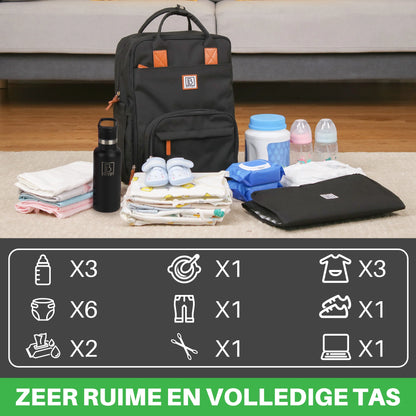 Original slijtvaste luiertas zwart - verzorgingstas - incl. buggymontage en verschoningsmat