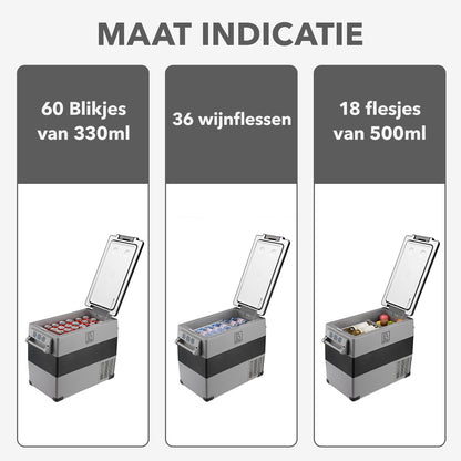 Compressor koelbox 49,5L en 8L koelbox zwart SET - Dual zone - koelen en vriezen - 12V en 230V - incl. 2x 1,2L thermosbekers