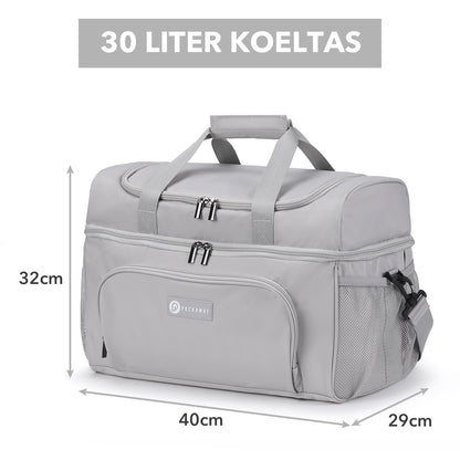 Packaway Koeltas 30L - Lunchtas - Inclusief 4 Koelelementen - Dubbel Compartiment - 4-Laags Geïsoleerd - Waterafstotend - Modern Grey