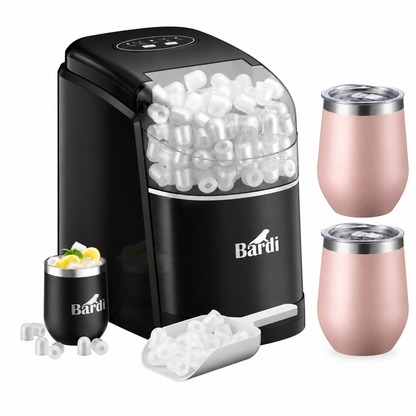 Bardi IJsblokjesmachine set 1,6L zwart - incl. 3 thermoscups roze en ijsschep