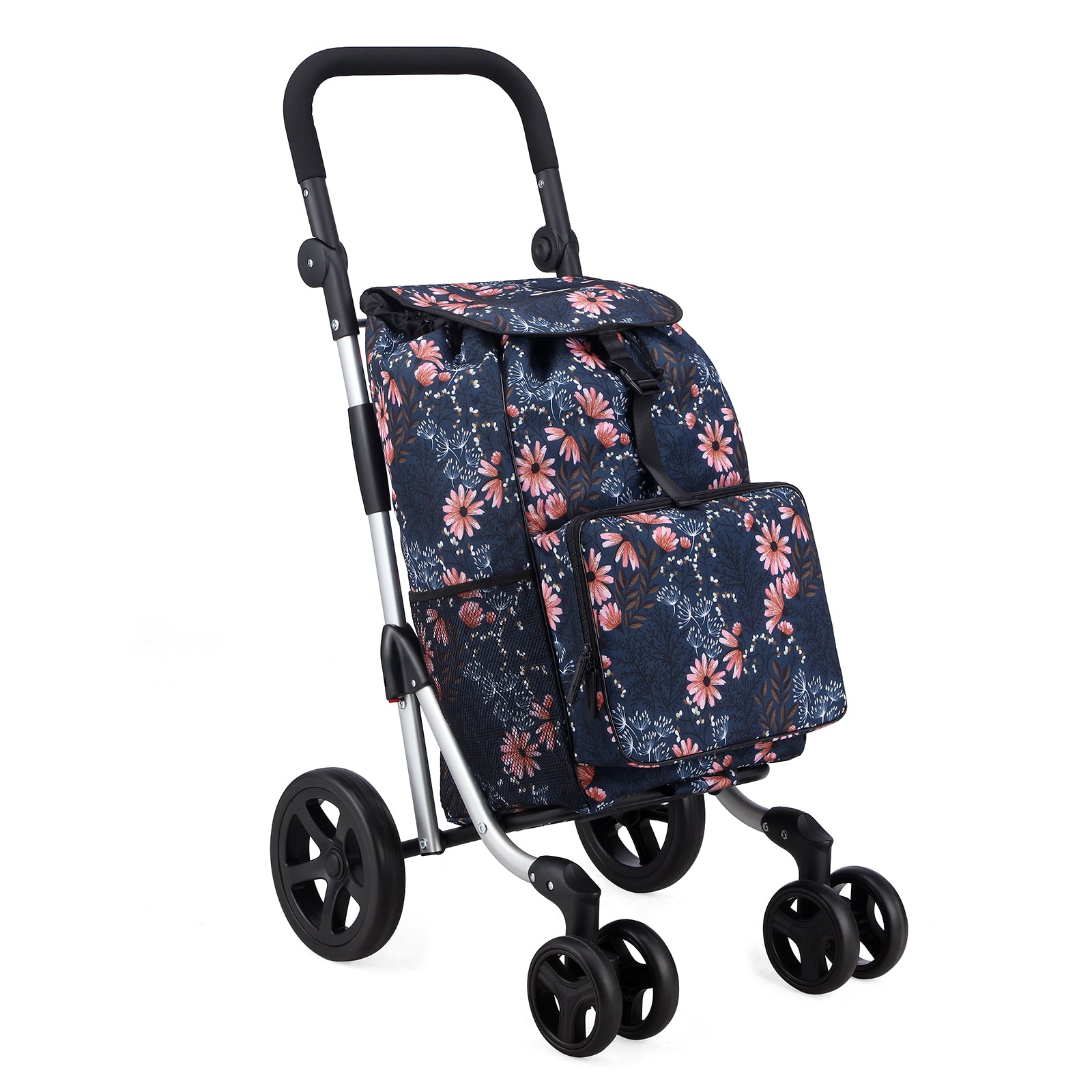Packaway Boodschappentrolley met 4 wielen - boodschappenwagen deluxe met koelvak en verstelbaar handvat – 60 liter – Japanese Flower
