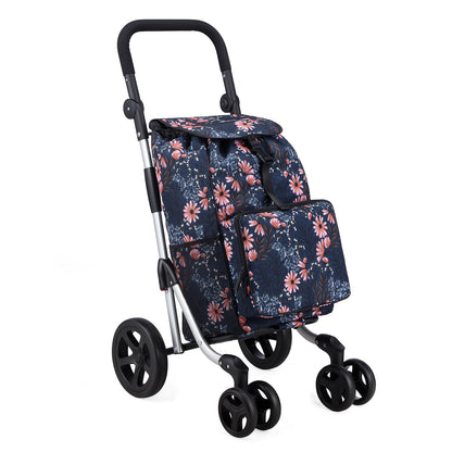 Packaway Boodschappentrolley met 4 wielen - boodschappenwagen deluxe met koelvak en verstelbaar handvat – 60 liter – Japanese Flower