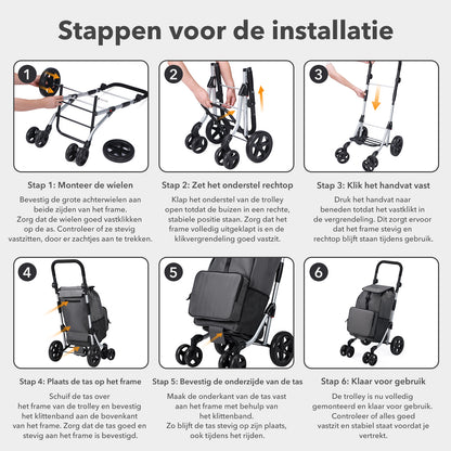 Boodschappentrolley deluxe 60L grijs - koelvak - boodschappenwagen - steekwagenfunctie - verstelbaar handvat