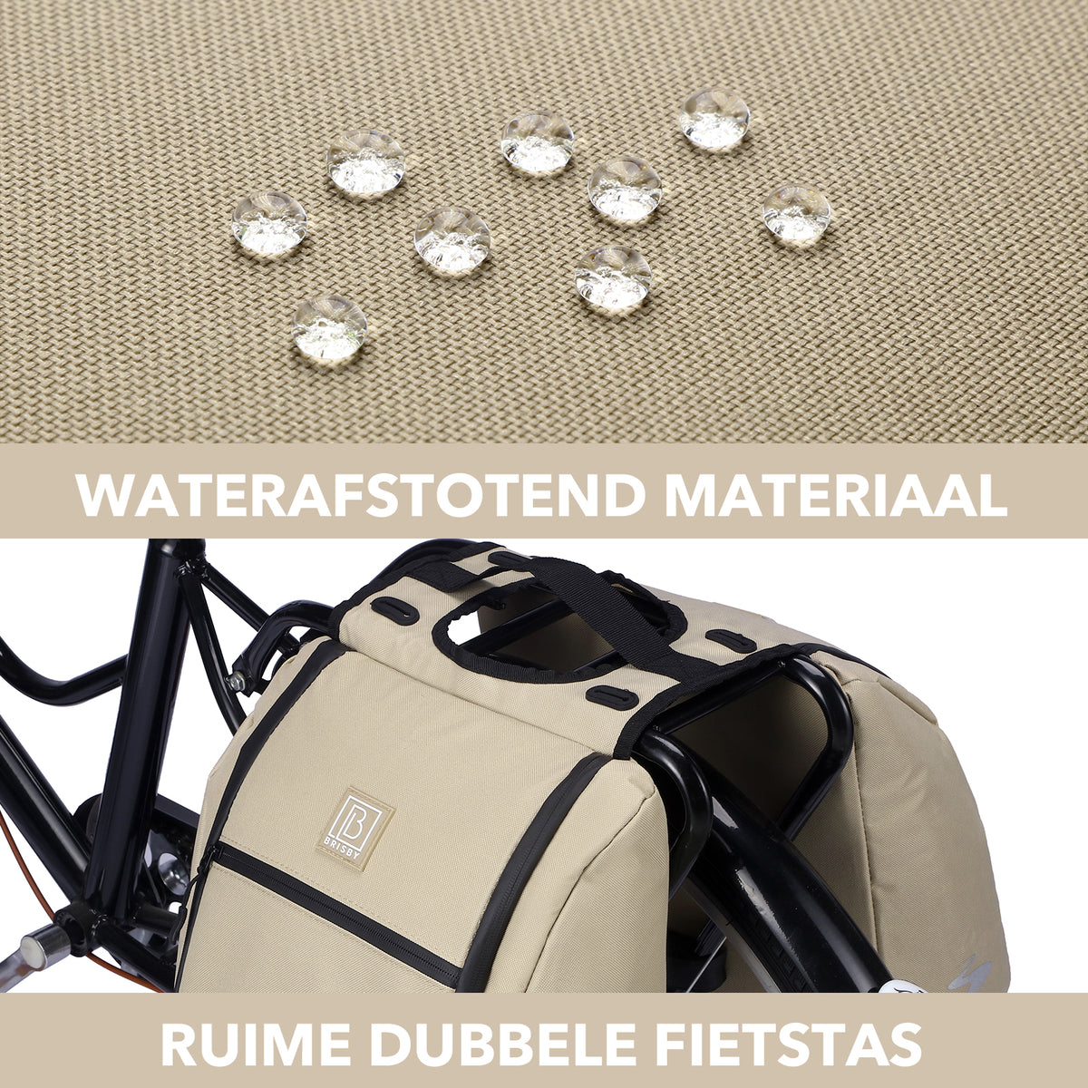 Brisby Dubbele Fietstas 28 Liter – Koeltas en Lunchtas – 4-laags Geïsoleerd – Voor Gewone en Elektrische Fiets – Waterafstotend met Waterdichte Ritsen – Natural Champagne