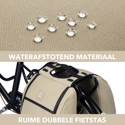 Brisby Dubbele Fietstas 28 Liter – Koeltas en Lunchtas – 4-laags Geïsoleerd – Voor Gewone en Elektrische Fiets – Waterafstotend met Waterdichte Ritsen – Natural Champagne