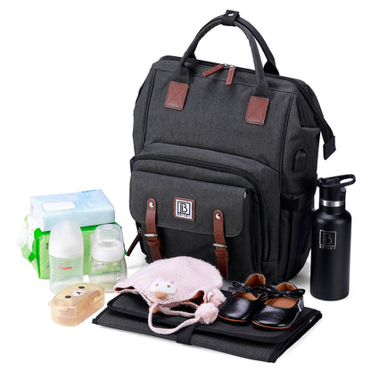 Stayopen diaper bag dark gray - nursing bag - stay-open frame - USB charging function - incl. buggy mounting and changing mat