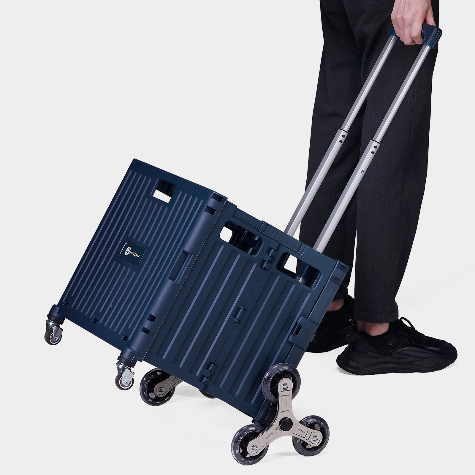 Boodschappentrolley 50L XL met trapwielen blauw - boodschappenkrat - 35 kg draagvermogen - met deksel en telescopisch handvat