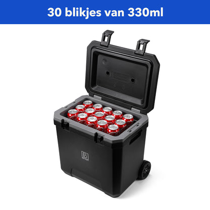 Koelbox 40 liter zwart met wielen en telescopisch handvat