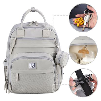 Brisby Premium Luiertas – Uitgebreide en Functionele Verzorgingstas – met buggymontage – Anti Diefstal Vakken - Reistrolley Sleeve - Inclusief verschoonmatje t.w.v.15,99 euro en speenhouder - Levenslange Garantie -Modern Grey