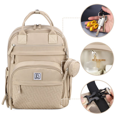 Brisby Premium Luiertas – Uitgebreide en Functionele Verzorgingstas – met buggymontage – Anti Diefstal Vakken - Reistrolley Sleeve - Inclusief verschoonmatje t.w.v.15,99 euro en speenhouder - Levenslange Garantie - Natural Champagne