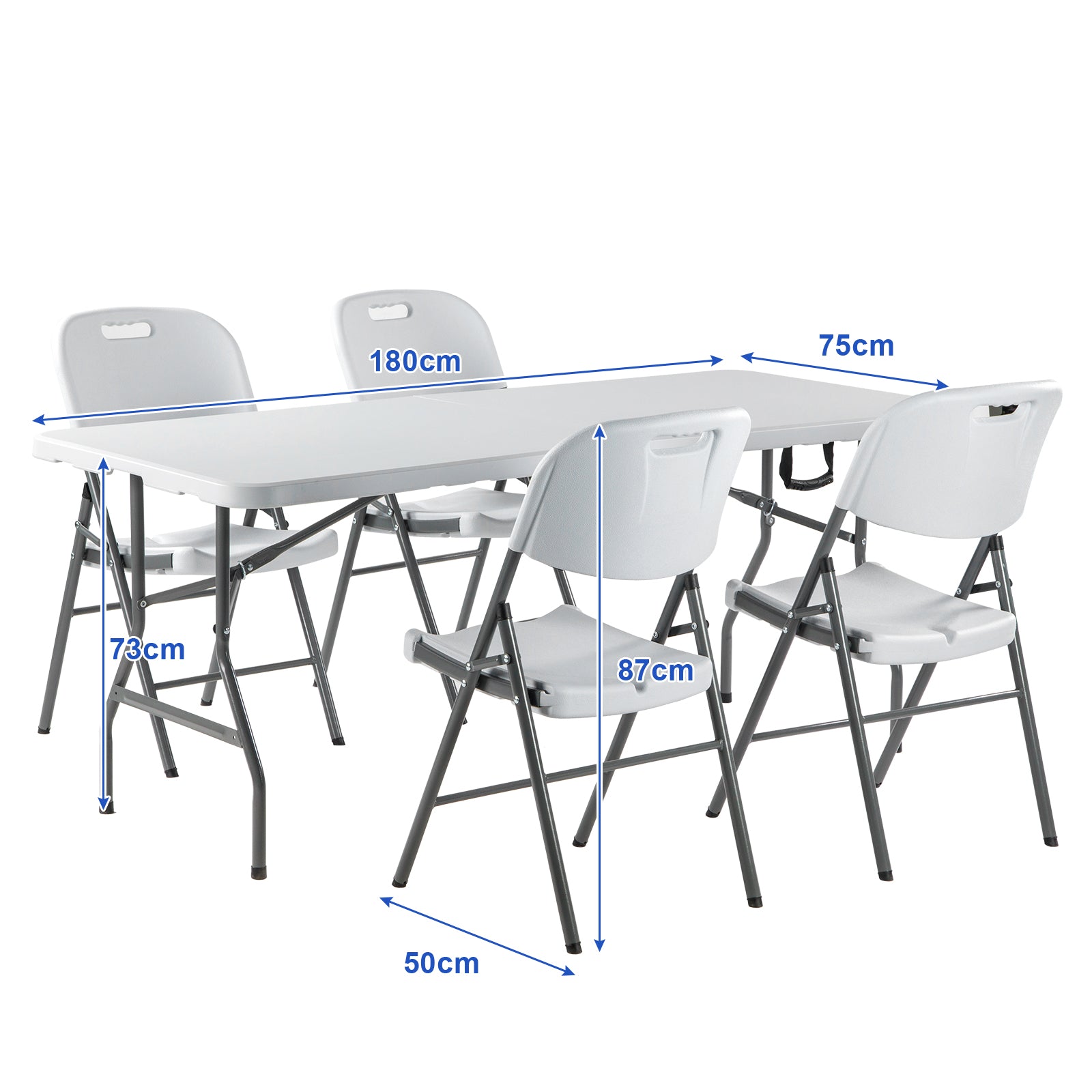 Witte Inklapbare Campingtafel 180x75 cm inclusief Zwarte rok