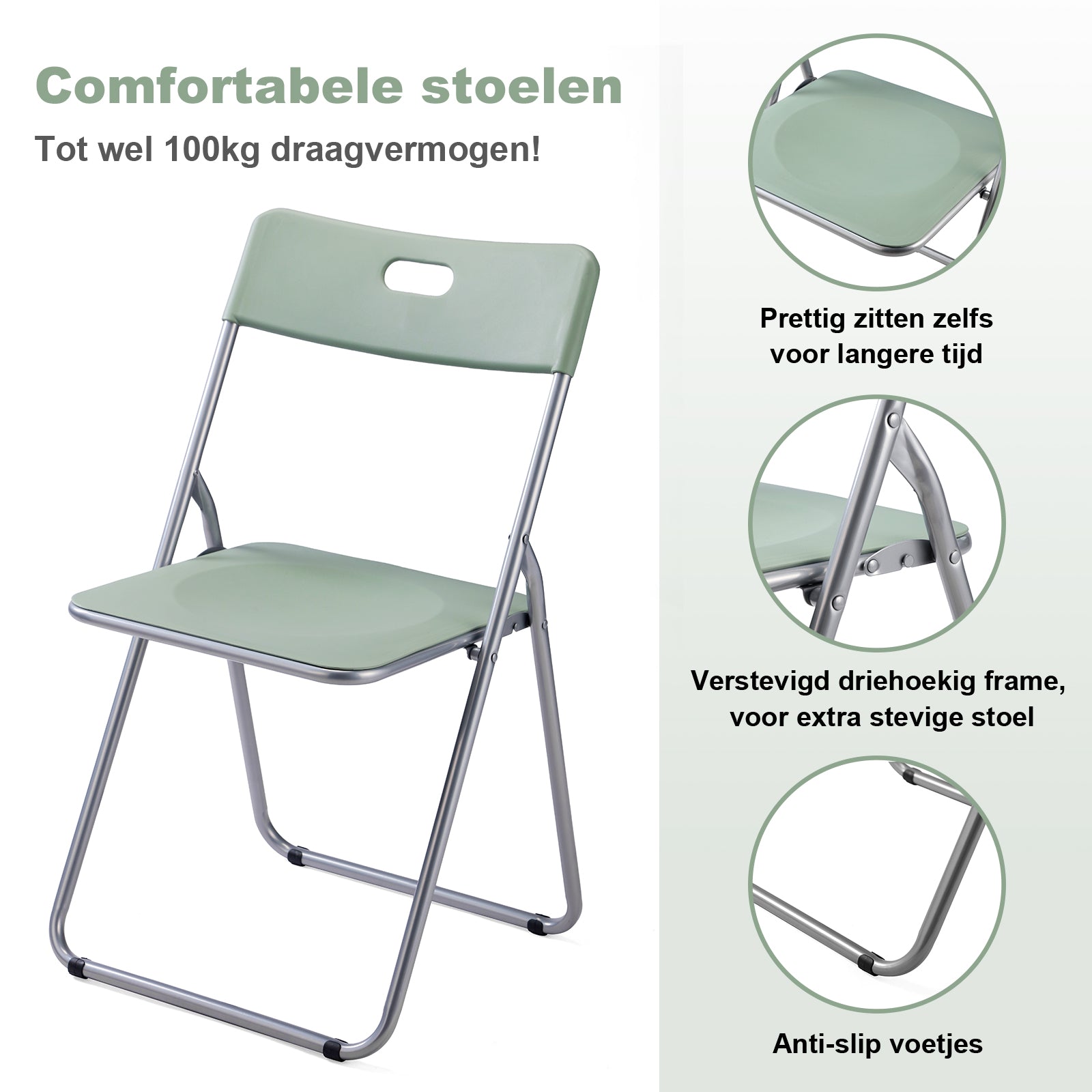 Bardi 4 Delige Klapstoelenset – Vouwstoelenset Stevige Kwaliteit, Weersbestending, 100KG Belastbaar. 44 x 45 x 79 cm. – GROEN