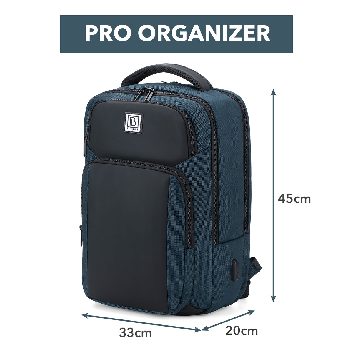 Brisby Rugzak Pro 1 – Laptoprugzak tot 15,7 inch voor Werk, School en Reizen – Waterafstotend – Met Tabletvak, Antidiefstalvak en Trolleysleeve - Blauw