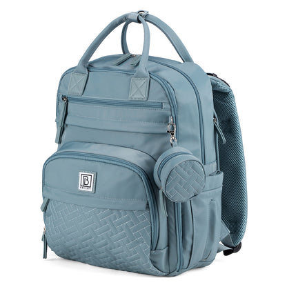 Brisby Premium Luiertas – Uitgebreide en Functionele Verzorgingstas – met buggymontage – Anti Diefstal Vakken - Reistrolley Sleeve - Inclusief verschoonmatje t.w.v.15,99 euro en speenhouder - Levenslange Garantie - Misty Blue