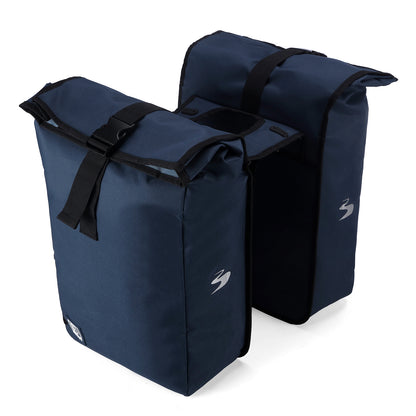 Brisby Dubbele Fietstas Rolltop Zwart 39-48L Waterdicht Geschikt voor Elektrische Fietsen & E-Bike - Blauw