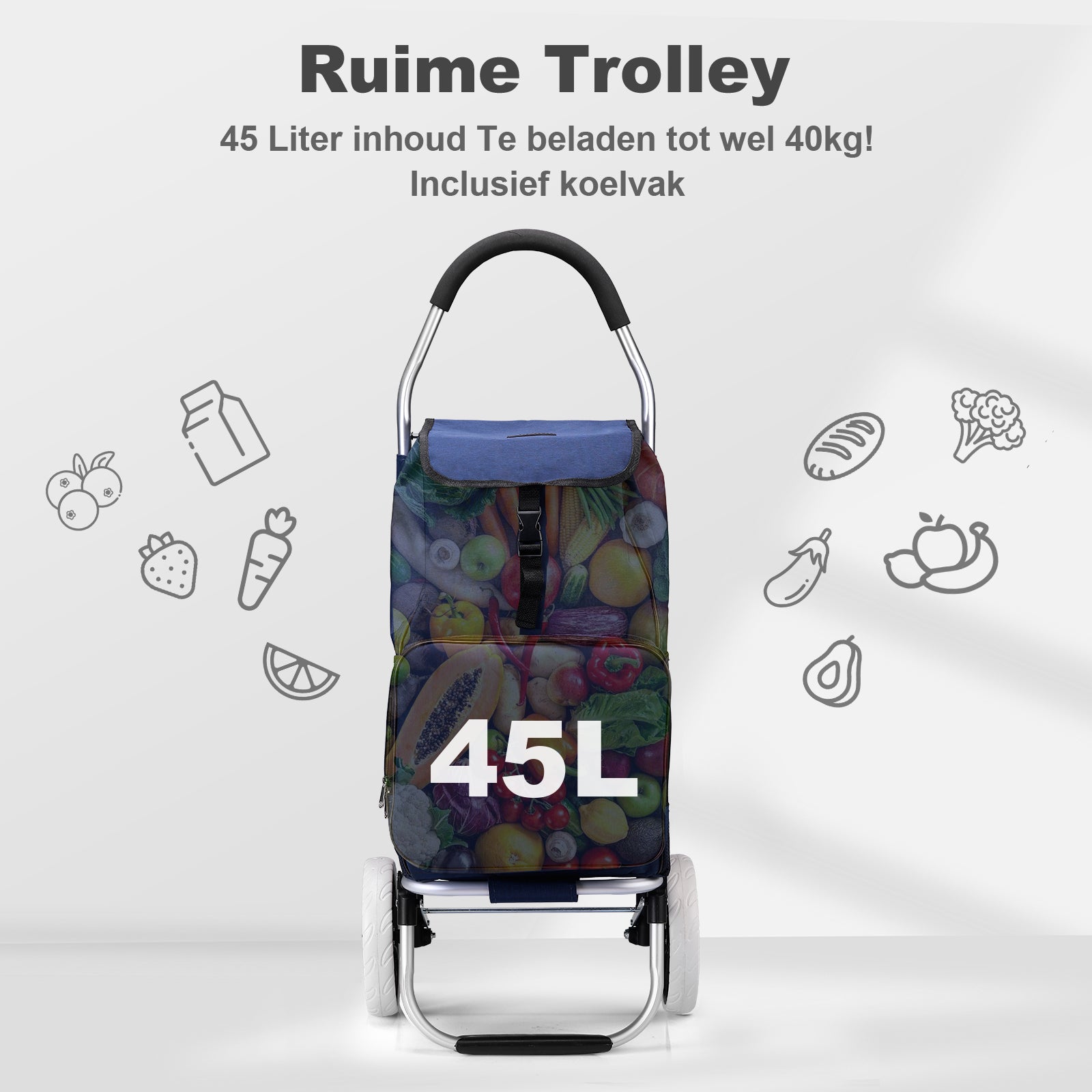 Shopping trolley 45L blue - shopping trolley suspension - foldable - telescopic handle