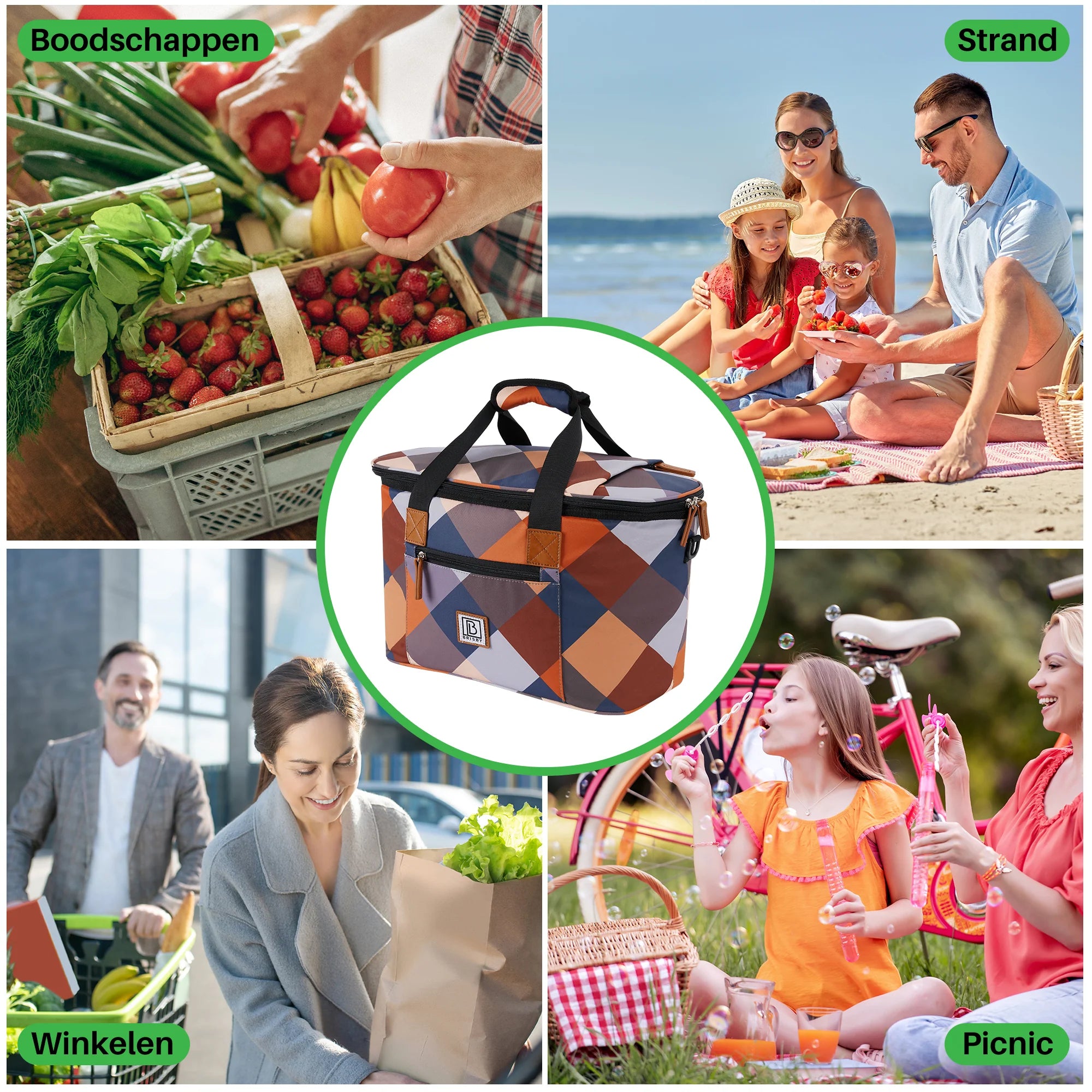 Koeltas 21L blok - GRATIS mealbox - boodschappentas - 4-laags geïsoleerd - incl. 2 gratis koelelementen en schouderband