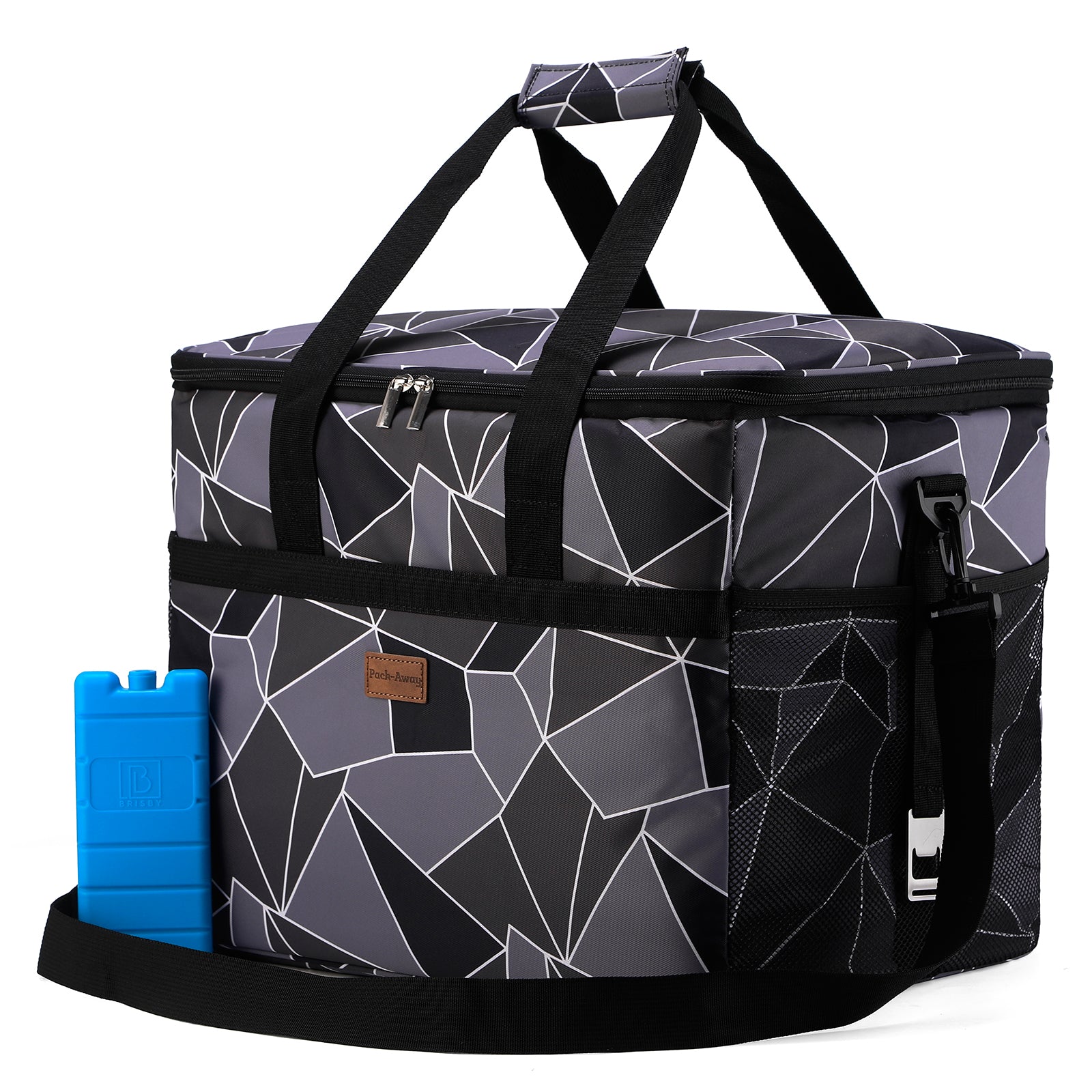 Koeltas 40L abstract grijs en zwart - lunchtas - opvouwbaar - 4-laags geïsoleerd - incl. 6 gratis koelelementen en draagband