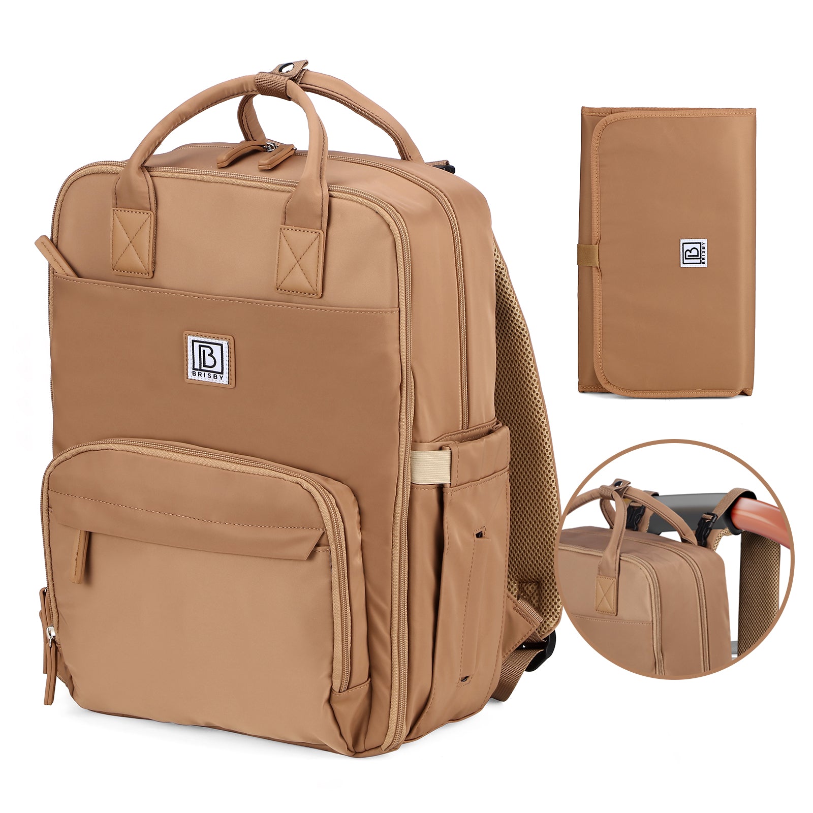 Brisby slijtvaste Luiertas – verzorgingstas – met buggymontage - True Terracotta