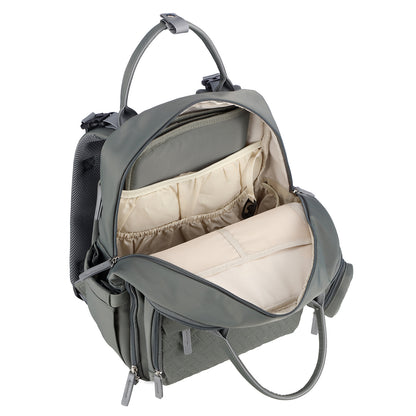 Brisby Premium Luiertas – Uitgebreide en Functionele Verzorgingstas – met buggymontage – Anti Diefstal Vakken - Reistrolley Sleeve - Inclusief verschoonmatje t.w.v.15,99 euro en speenhouder - Levenslange Garantie - Misty Green