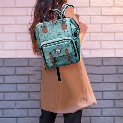 Stayopen changing bag green dots - changing bag - stay-open frame - USB charging function - incl. buggy mounting and changing mat