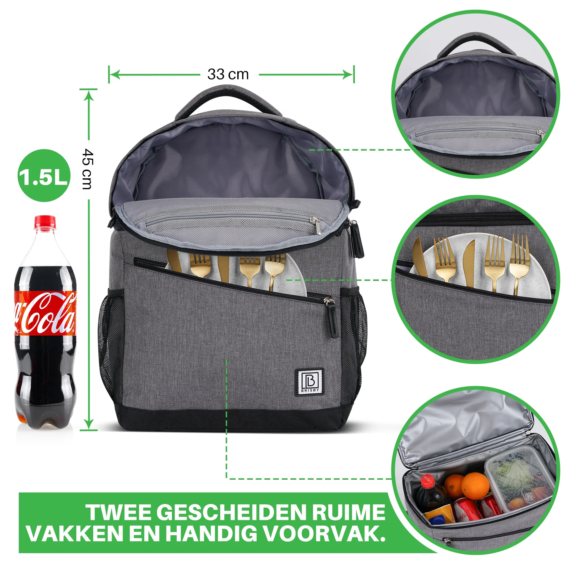 Koeltas 25L donkergrijs - rugzak - 4-laags geïsoleerd - waterafstotend - incl. 2 gratis koelelementen en bieropener