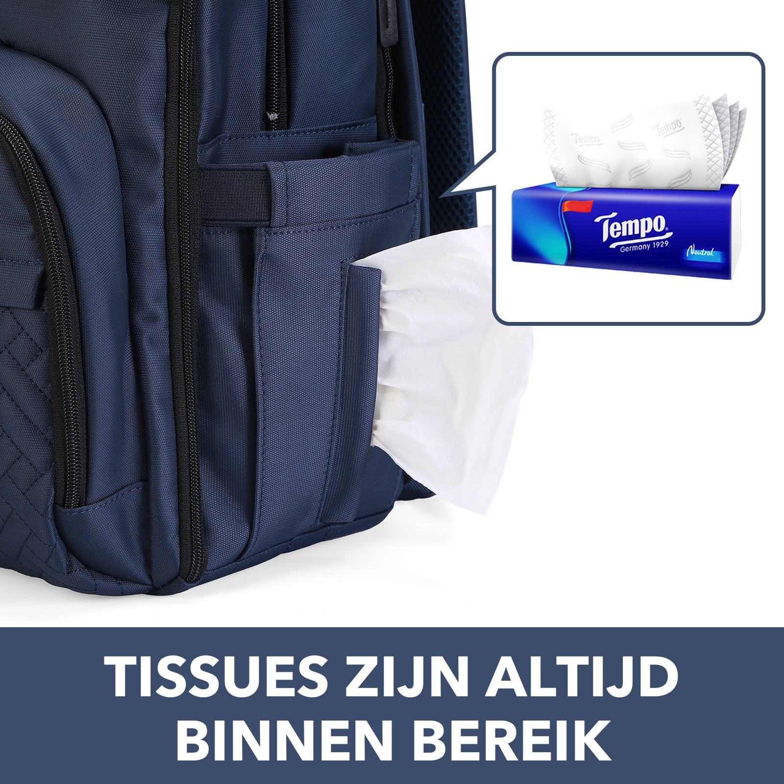 Premium luiertas blauw - uitgebreide en functionele verzorgingstas - met buggymontage - anti diefstal vakken - reistrolley sleeve - incl. verschoonmatje en speenhouder - levenslange garantie