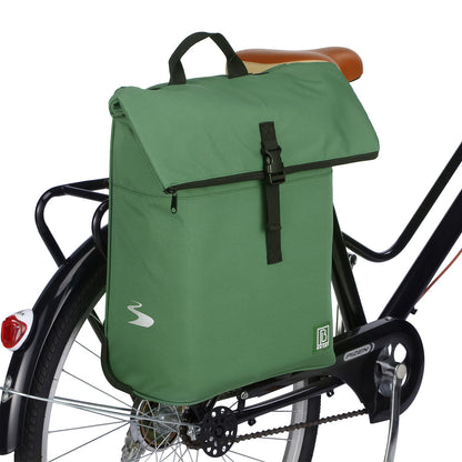 Fietstrolley Tas 2-in-1 Fietstas en Trolley Zwart 18-28L Laptopvak Verstelbare Hendel Bevestigingssysteem - Groen