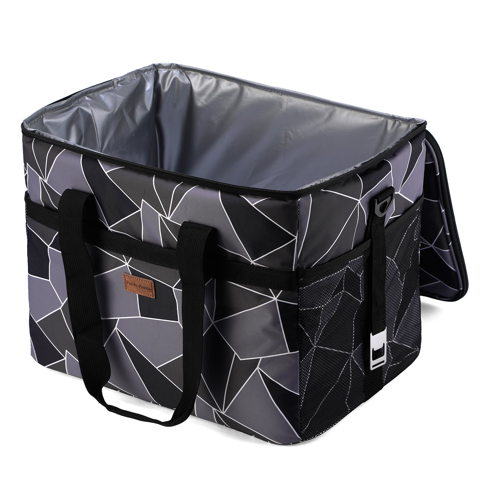 Koeltas 40L abstract grijs en zwart - lunchtas - opvouwbaar - 4-laags geïsoleerd - incl. 6 gratis koelelementen en draagband