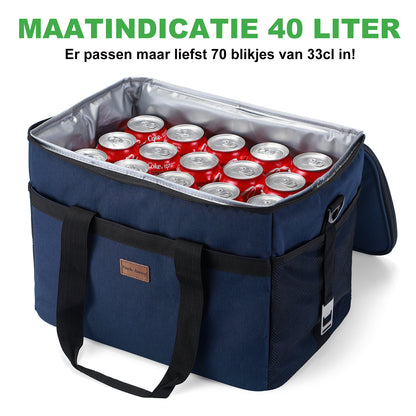 Koeltas 40L donkerblauw - lunchtas - opvouwbaar - 4-laags geïsoleerd - incl. 6 gratis koelelementen en draagband