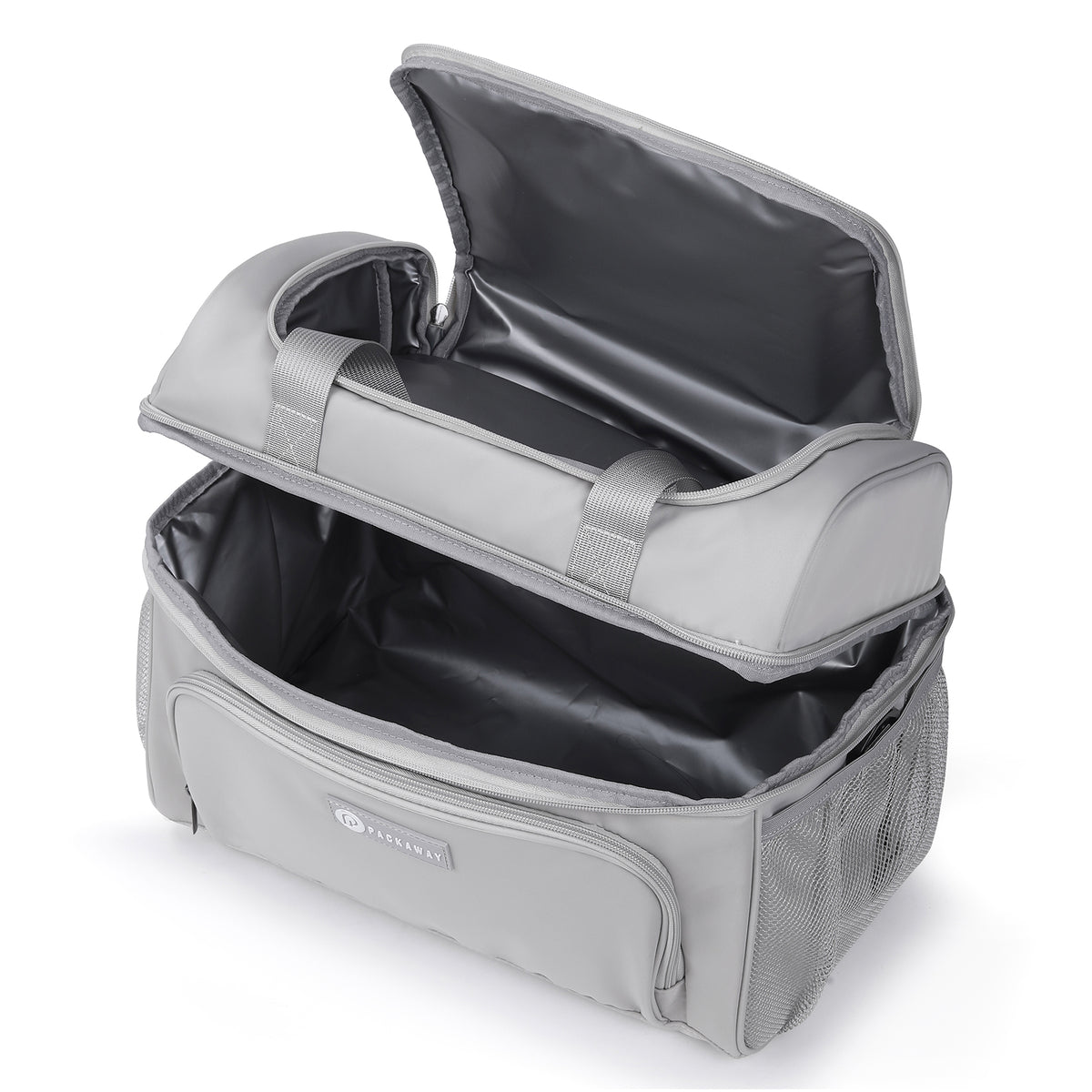 Packaway Koeltas 20L - Lunchtas - Inclusief 4 Koelelementen - Dubbel Compartiment - 4-Laags Geïsoleerd - Waterafstotend - Modern Grey