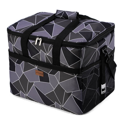 Koeltas 40L abstract grijs en zwart - lunchtas - opvouwbaar - 4-laags geïsoleerd - incl. 6 gratis koelelementen en draagband