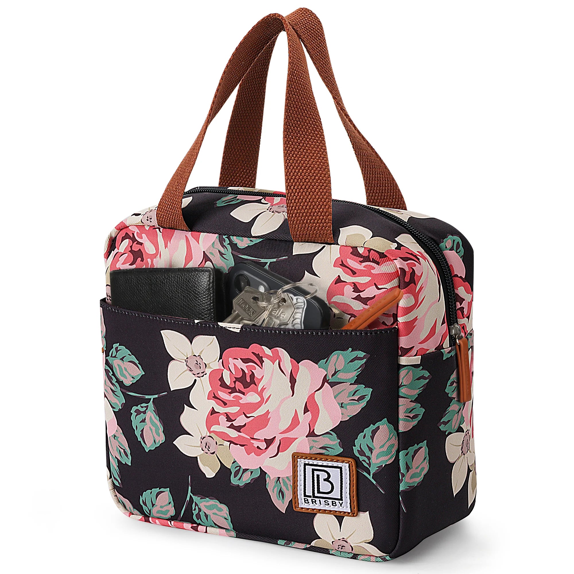 Cooler bag 4L black flowers - 4-layer insulated - free cooling element