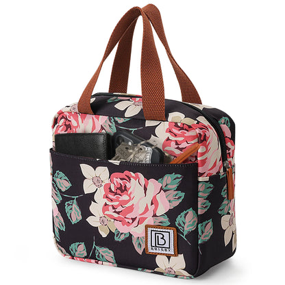Cooler bag 4L black flowers - 4-layer insulated - free cooling element