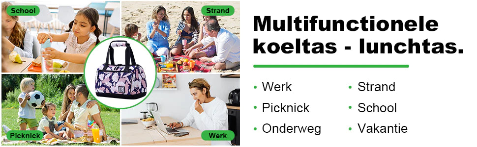 Koeltas 10L sweet leaves -  Lunchtas - 4-laags geïsoleerd - 2 gratis koelelementen - incl. schouderband