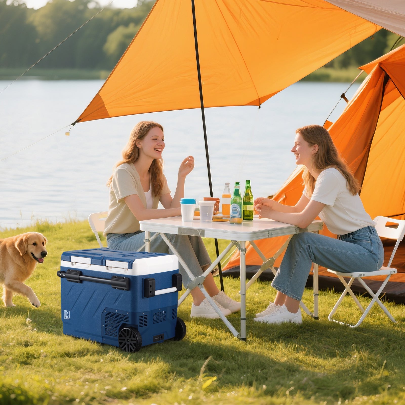 Brisby Compressor koelbox 49,1L blauw - incl. 2x 1,2L thermosbeker