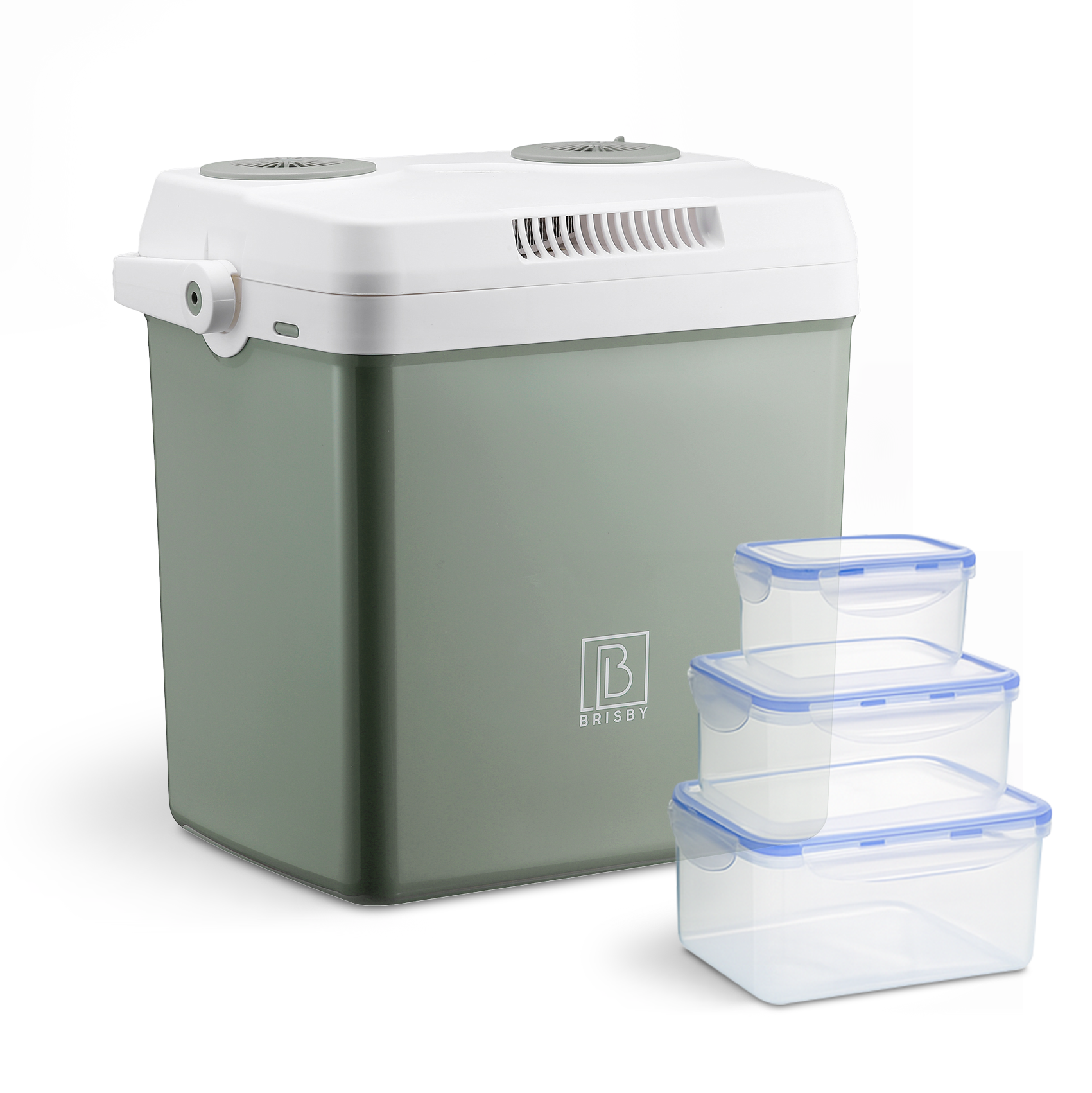 Elektrische koelbox 25L groen - AC/DC 12V, 220/230V - incl. divider en vershoudbakjes - vergrendelbare deksel
