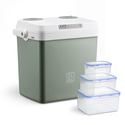 Elektrische koelbox 25L groen - AC/DC 12V, 220/230V - incl. divider en vershoudbakjes - vergrendelbare deksel