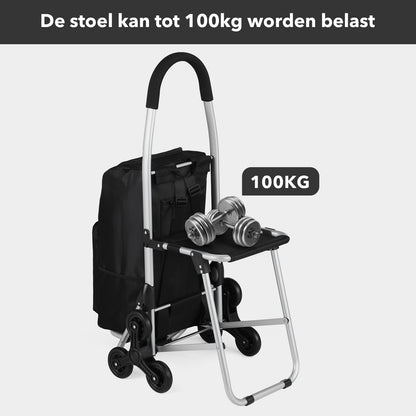 Packaway 35L Boodschappentrolley met 6 Wielen voor Trappen - Klapstoel Functie - Steekwagen Functie - Geïsoleerd - Afneembare Rugzak - Zwart