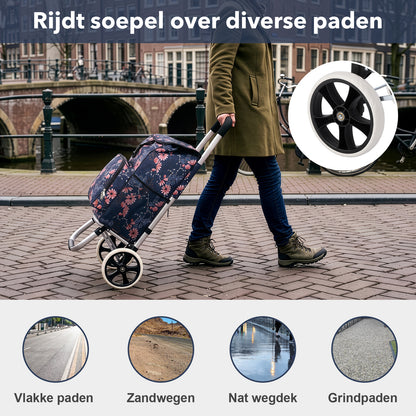 Packaway Boodschappentrolley 45L met Koelvak - Boodschappenwagen met Grote Wielen - Steekwagenfunctie - Waterafstotend - Japanese Flower