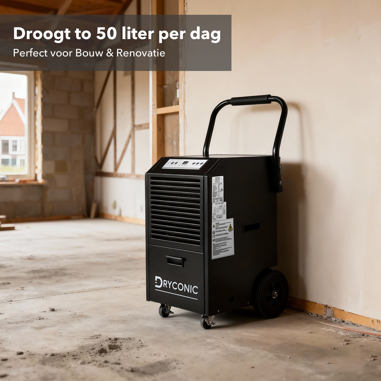 Dryconic luchtontvochtiger 50L - professionele bouwdroger - continue afvoer - 5,5L watertank