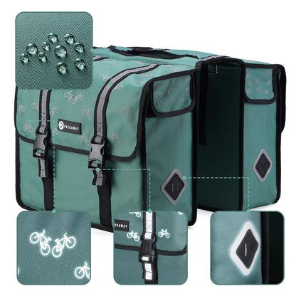 Packaway Dubbele Fietstassen 36L patroon zwart groen - waterdicht - reflectie