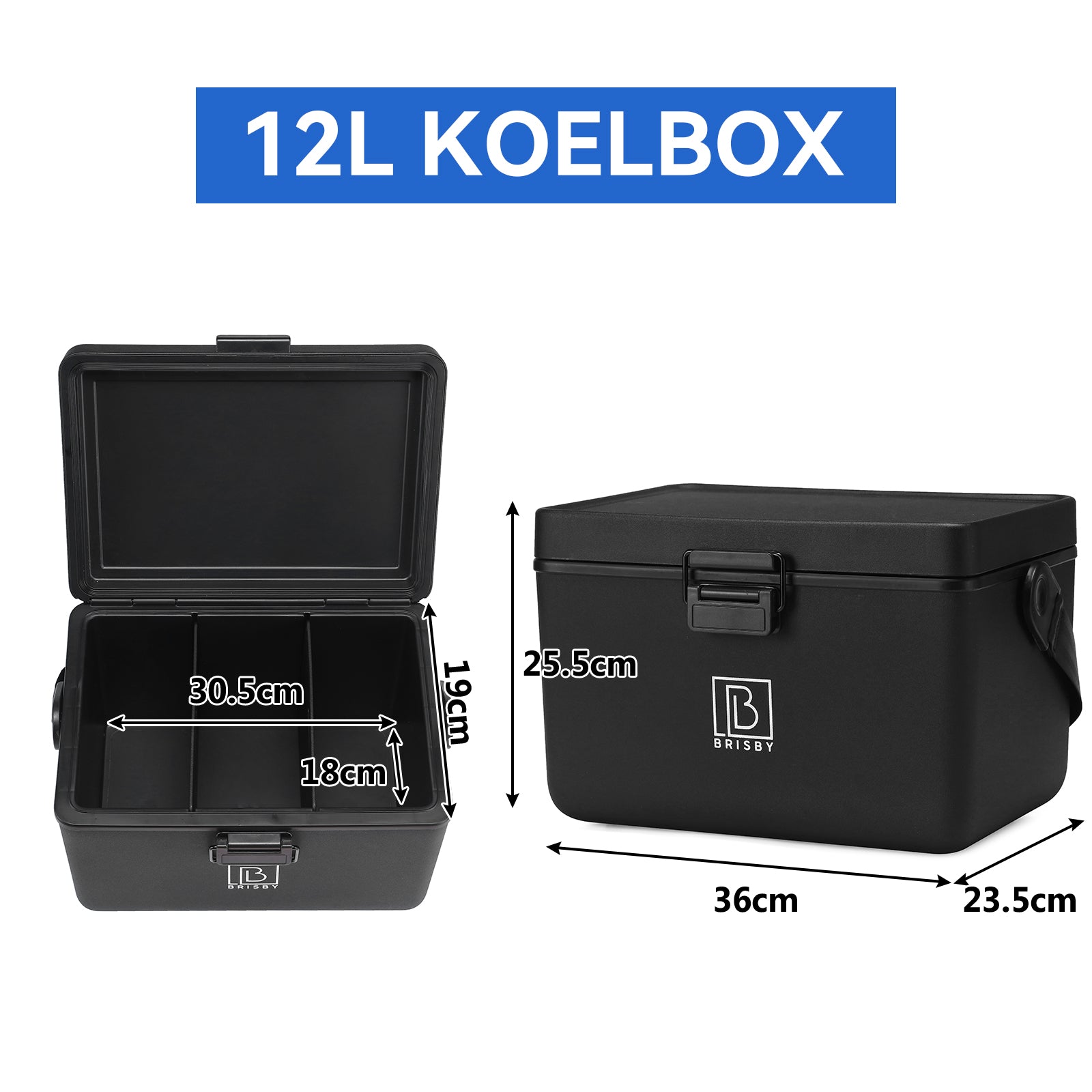 Koelbox 12L met handvat zwart - dividers - snijplanken - tot maximaal 40 uur isolatie - incl. 2 koelelementen van 200ml