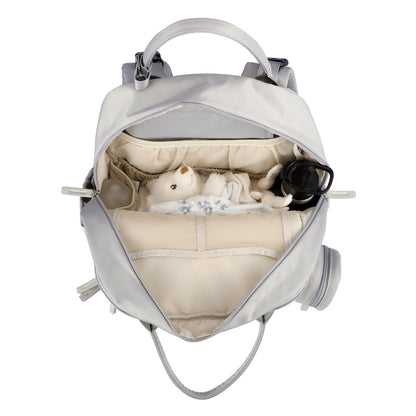 Brisby Premium Luiertas – Uitgebreide en Functionele Verzorgingstas – met buggymontage – Anti Diefstal Vakken - Reistrolley Sleeve - Inclusief verschoonmatje t.w.v.15,99 euro en speenhouder - Levenslange Garantie -Modern Grey