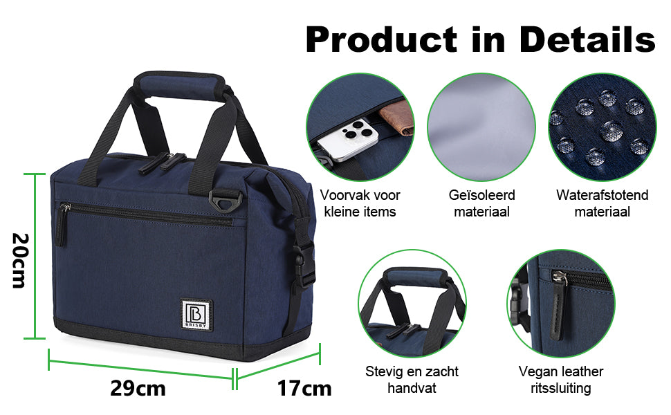 Brisby 4 Laags Geïsoleerde Koeltas - Lunchtas 12 Liter - Extra Ruimte Uitvouwbaar- Blauw