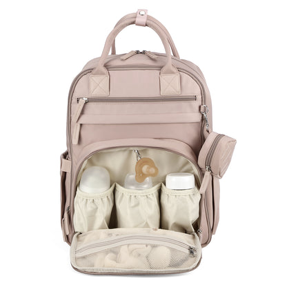 Brisby Premium Luiertas – Uitgebreide en Functionele Verzorgingstas – met buggymontage – Anti Diefstal Vakken - Reistrolley Sleeve - Inclusief verschoonmatje t.w.v.15,99 euro en speenhouder - Levenslange Garantie - Muted Rosé