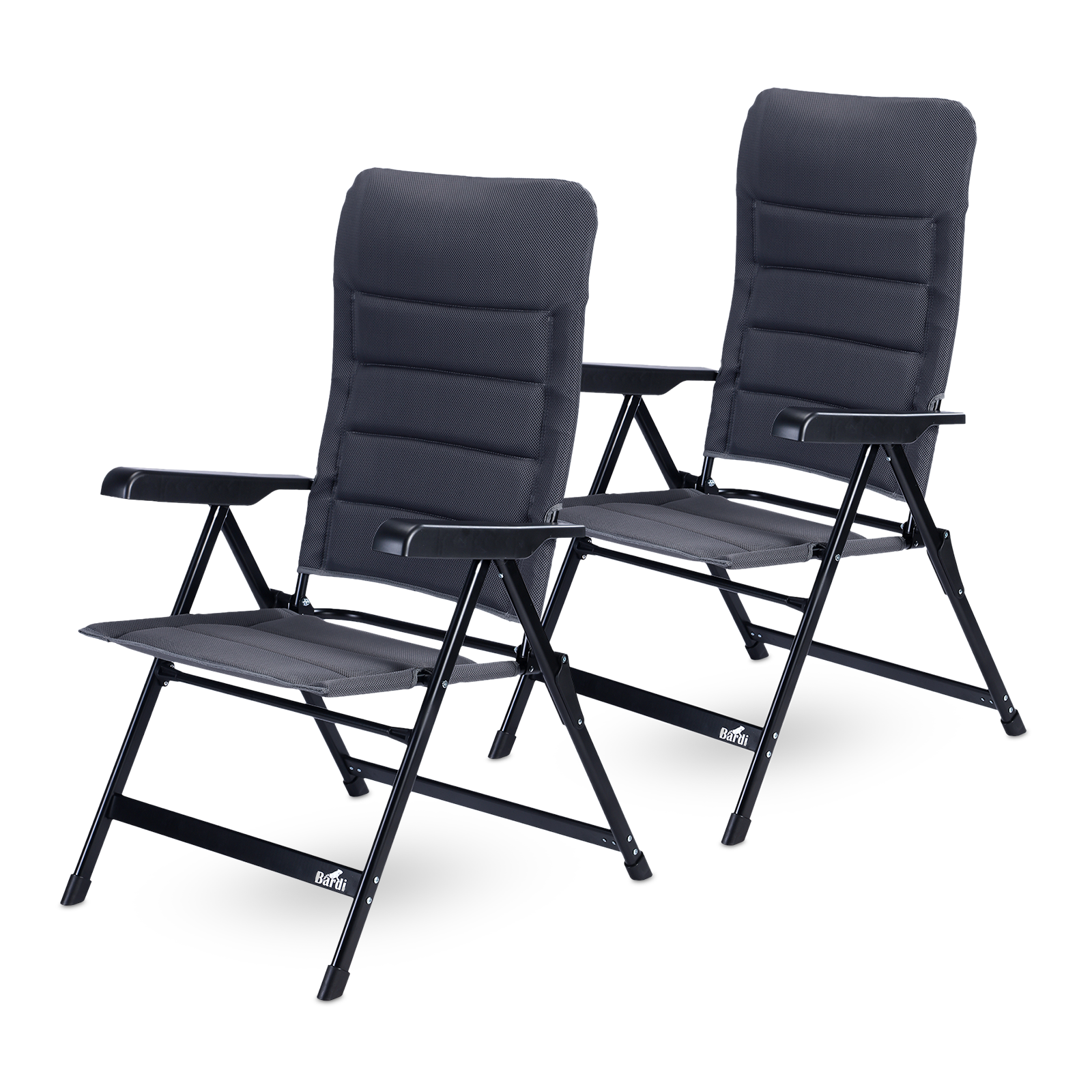 Bardi 2-delige Campingstoelen set grijs - 7 standen - 120 kg draagvermogen