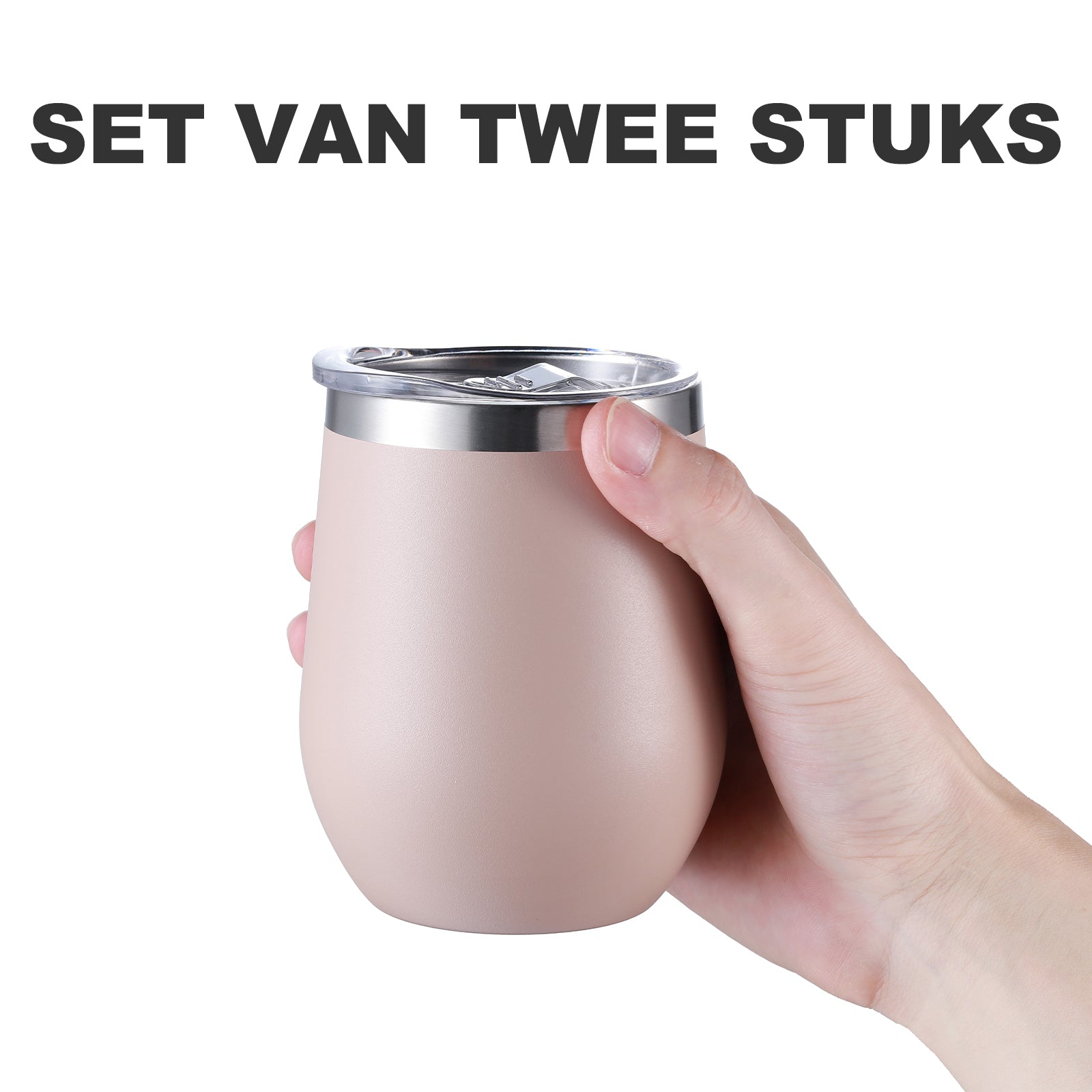 Set RVS thermosbekers roze - 0,3L - met deksels - dubbelwandig